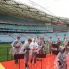 Brass looking fetching in their ponchos - NRL Grand Final dress rehearsal