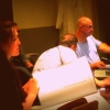 Sarah-Grace listening back to some takes in the recording studio